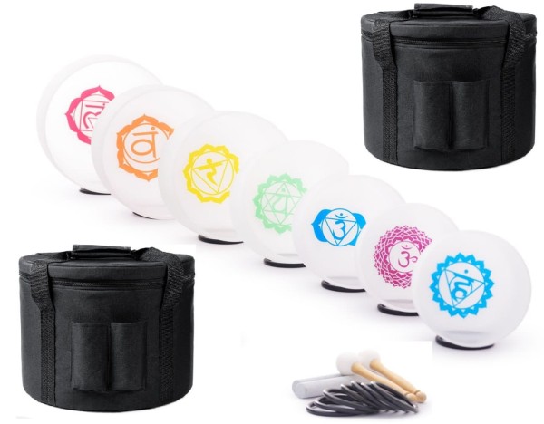 Crystal Bowls with Chakra Symbols 432Hz (7”–12”) + 2x Bag