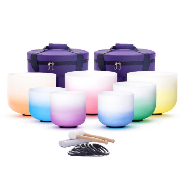 Set of 7 Chakra Half Colored Singing Crystal Bowls 432Hz