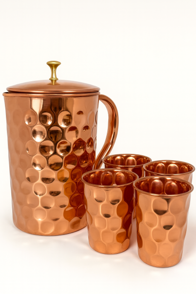 Dzbanek Miedziany LUMIRA + 4 Kubki Miedziane