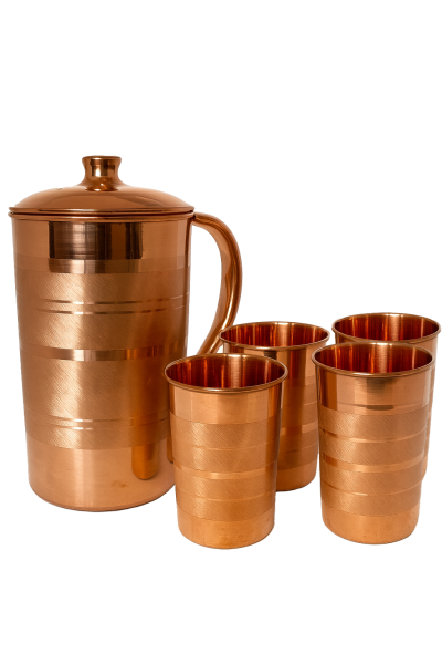 Dzbanek Miedziany KAVIRA + 4 Kubki Miedziane
